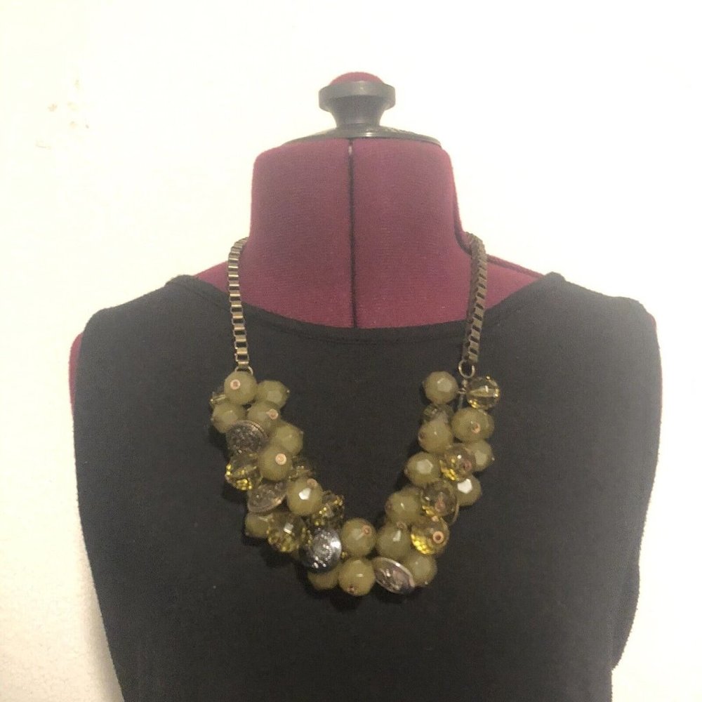 Large Vintage Green Beaded Nec Temere Nec Timide Cluster Necklace